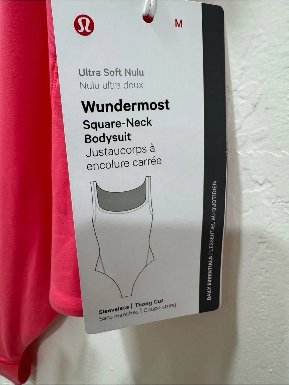 NWT Lululemon Wundermost Ultra-Soft Nulu Square-Neck Sleeveless Bodysuit Pink M
